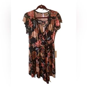 Xhilaration Floral Pattern Front Tie Dress Size L Like New